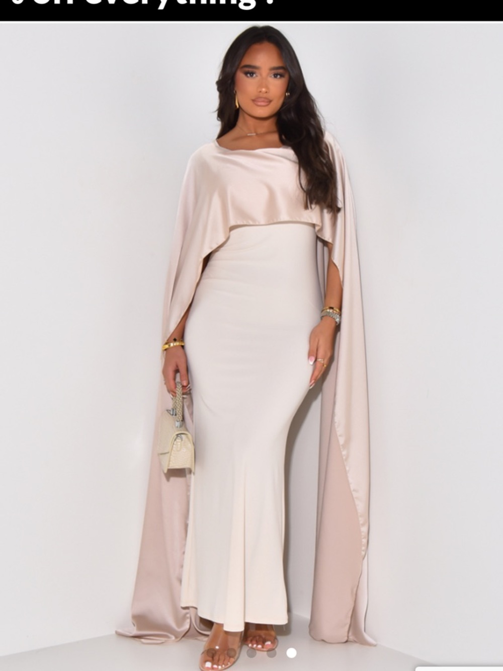 Elegant Blush Satin Cape Evening Gown